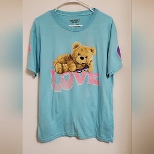 Teddy Bear Graphic Blue T-Shirt "Love That For You" Size XL Funny Drama Kidcore
